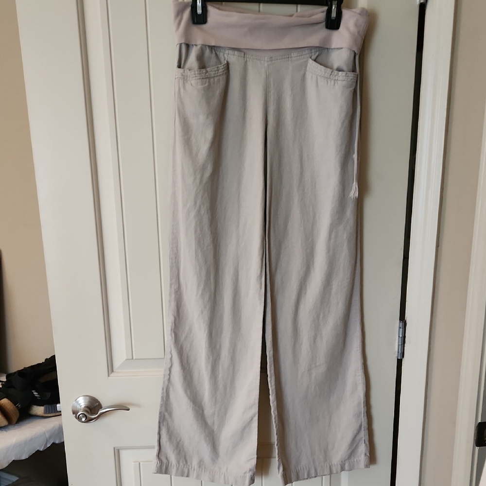 Jolt Khaki Fold Over Linen Pant
